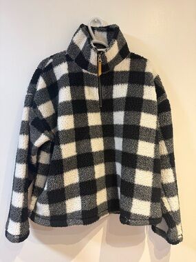 Cozy Black & White Plaid Sherpa Pullover